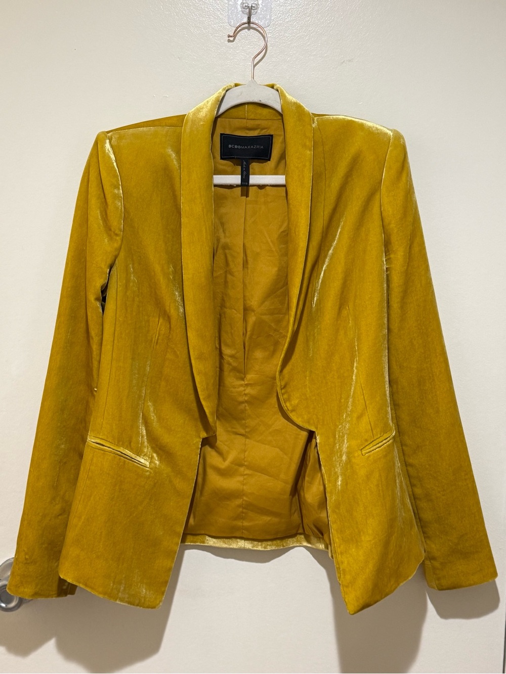 BCBGMaxAzria Mustard Velvet Open-Front Blazer XXS EUC